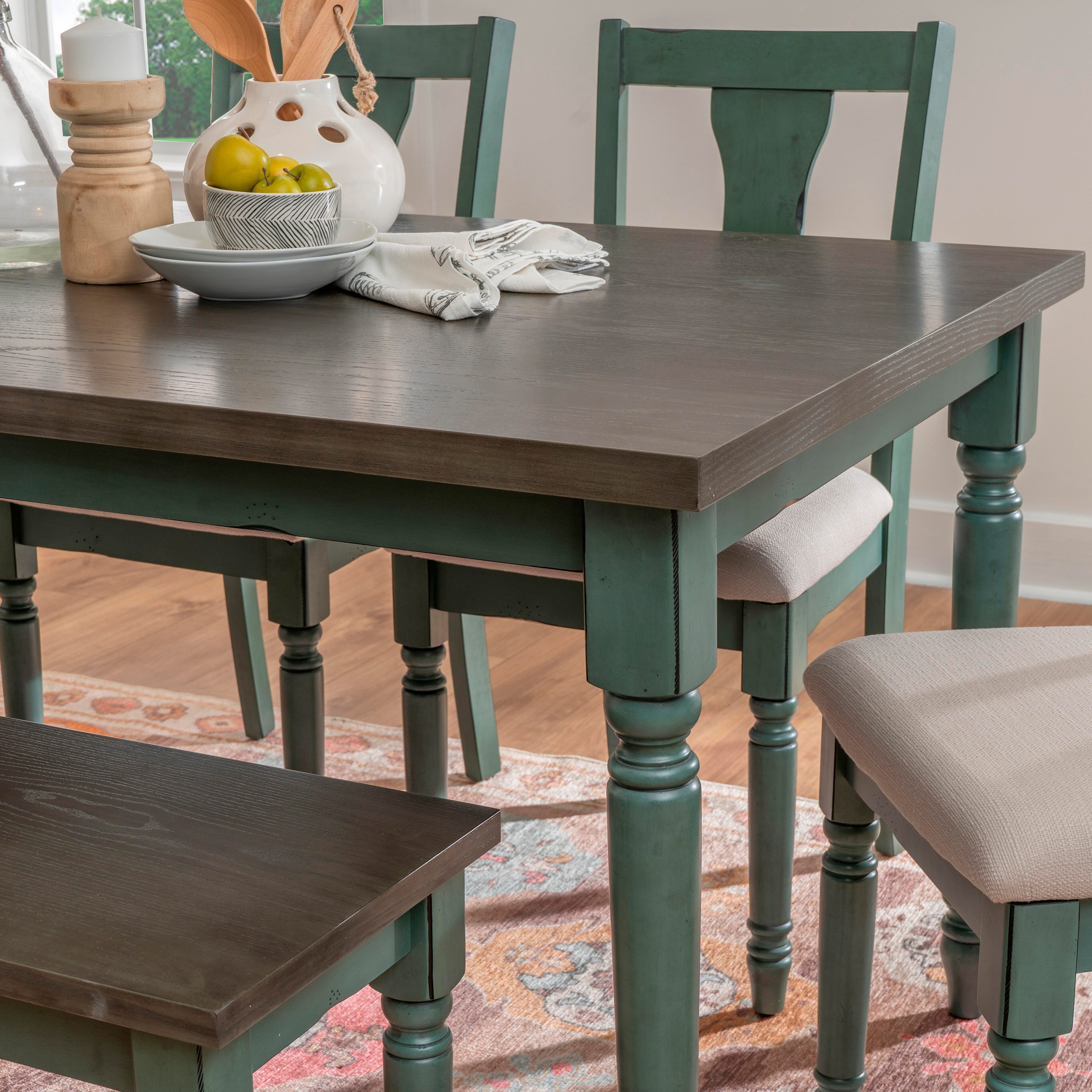 Linon Wesley Dining Table and 5 Chairs Set, Teal Blue, large