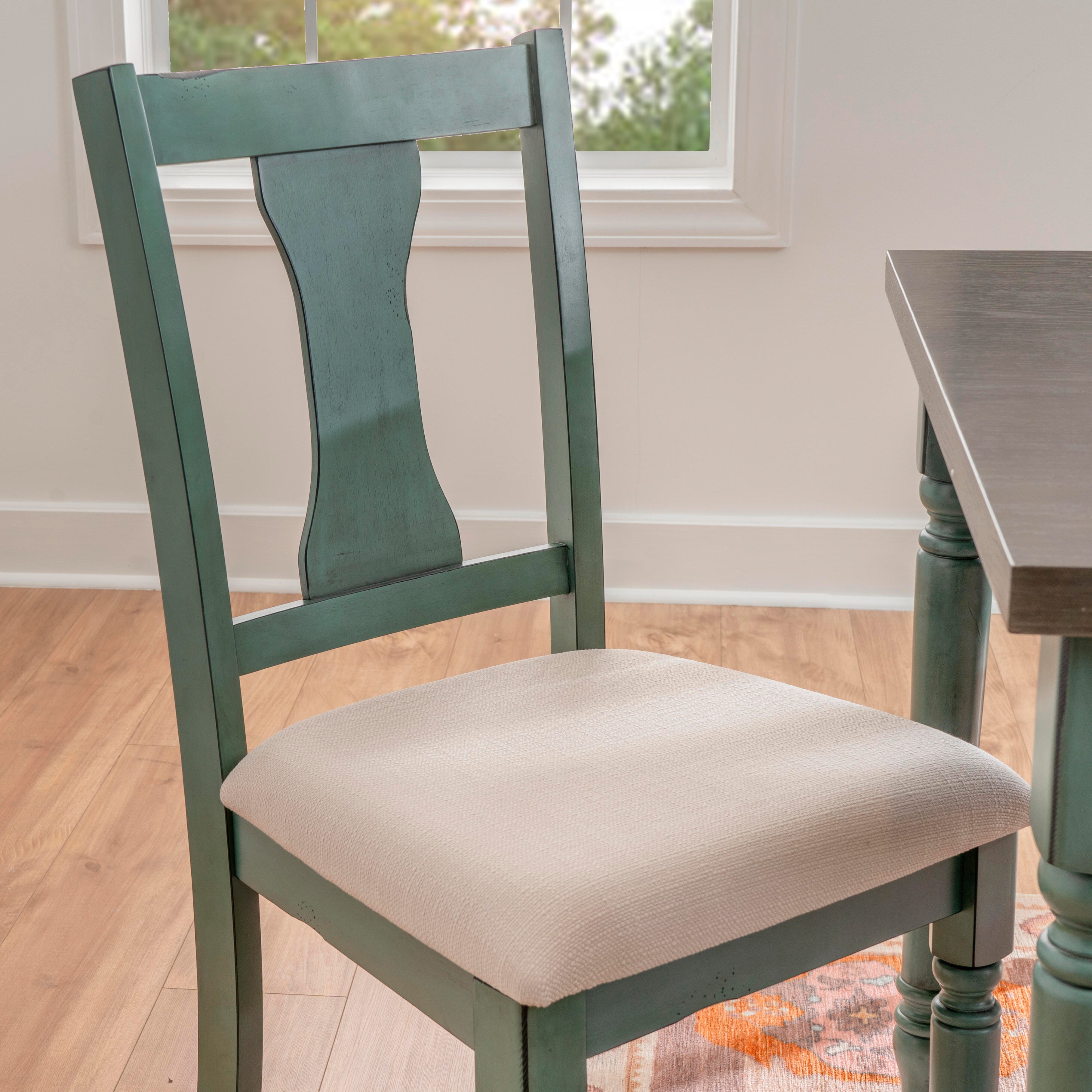 Linon Wesley Dining Table and 5 Chairs Set, Teal Blue, large