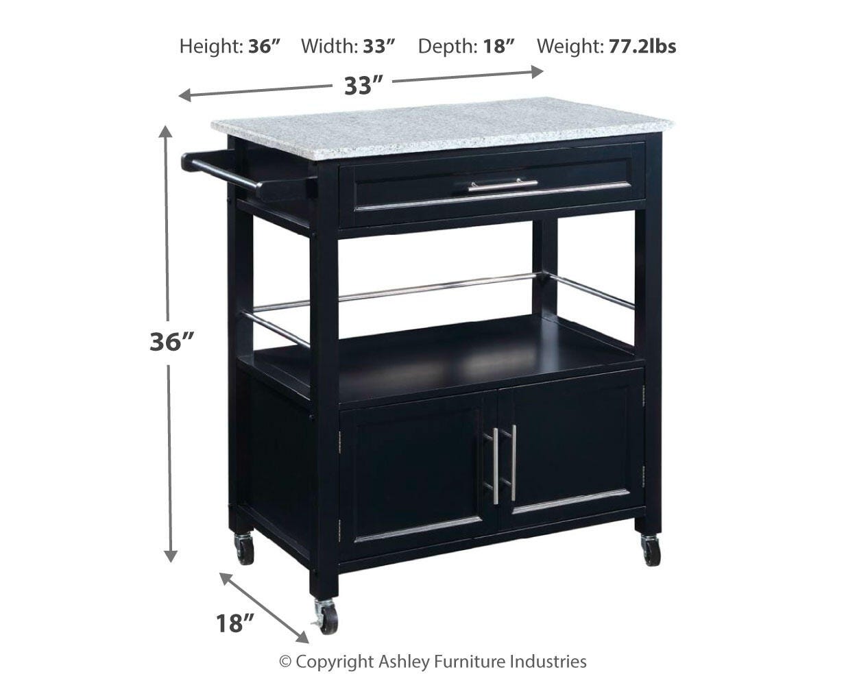 Linon Cameron Kitchen Cart, Black, large