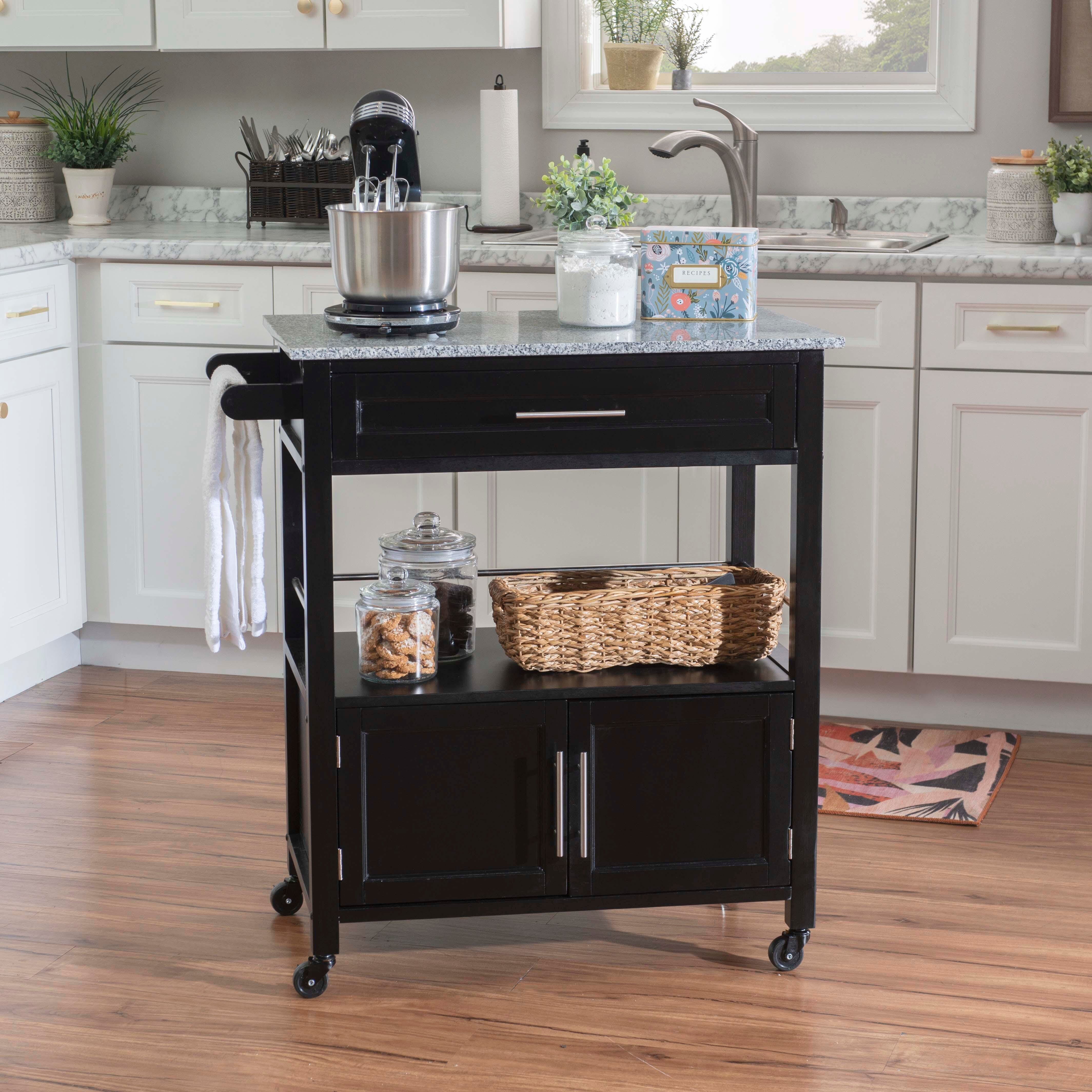 Linon Cameron Kitchen Cart, Black, rollover