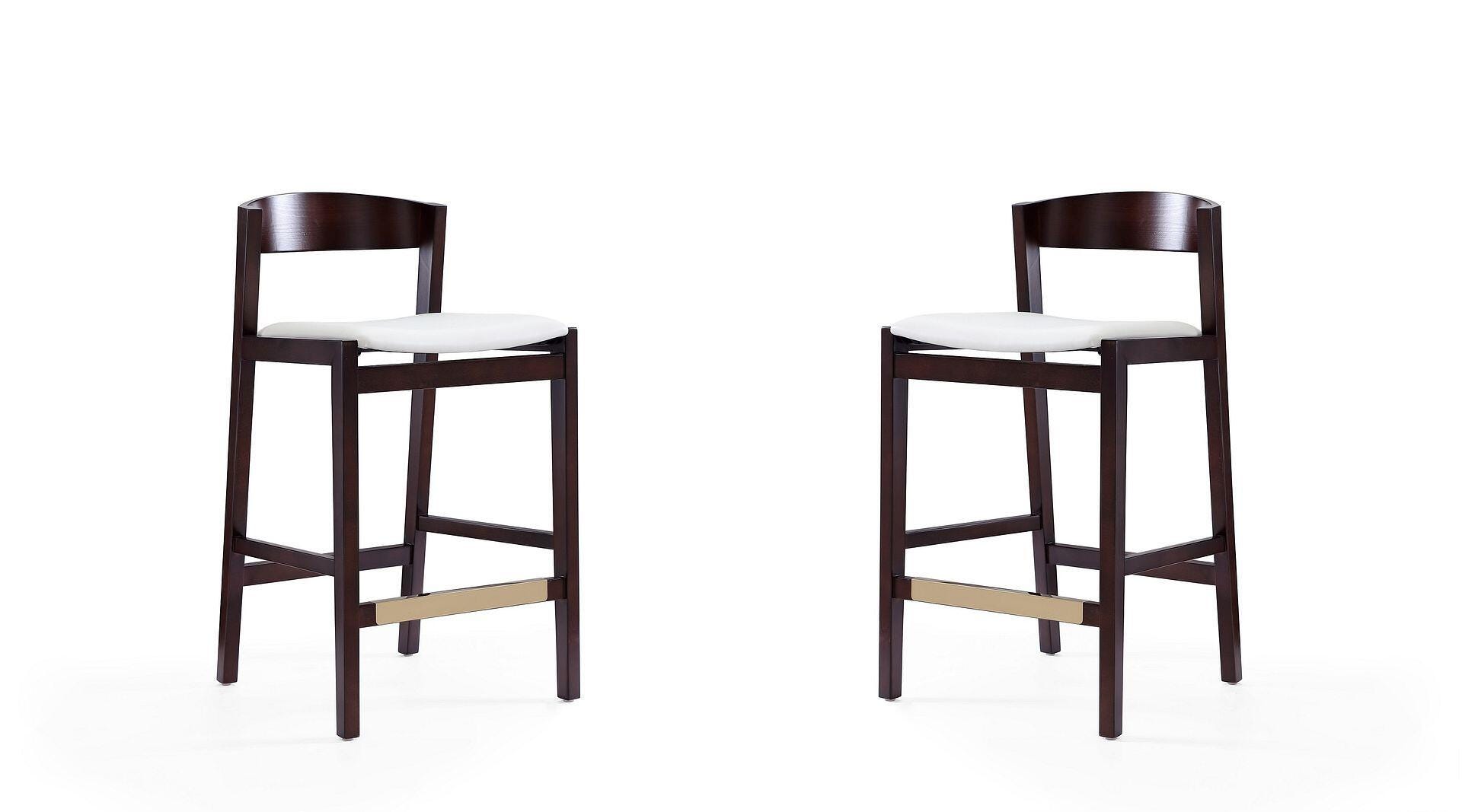 Manhattan Comfort Klismos Counter Height Bar Stool (Set of 2), Ivory/Dark Walnut, large