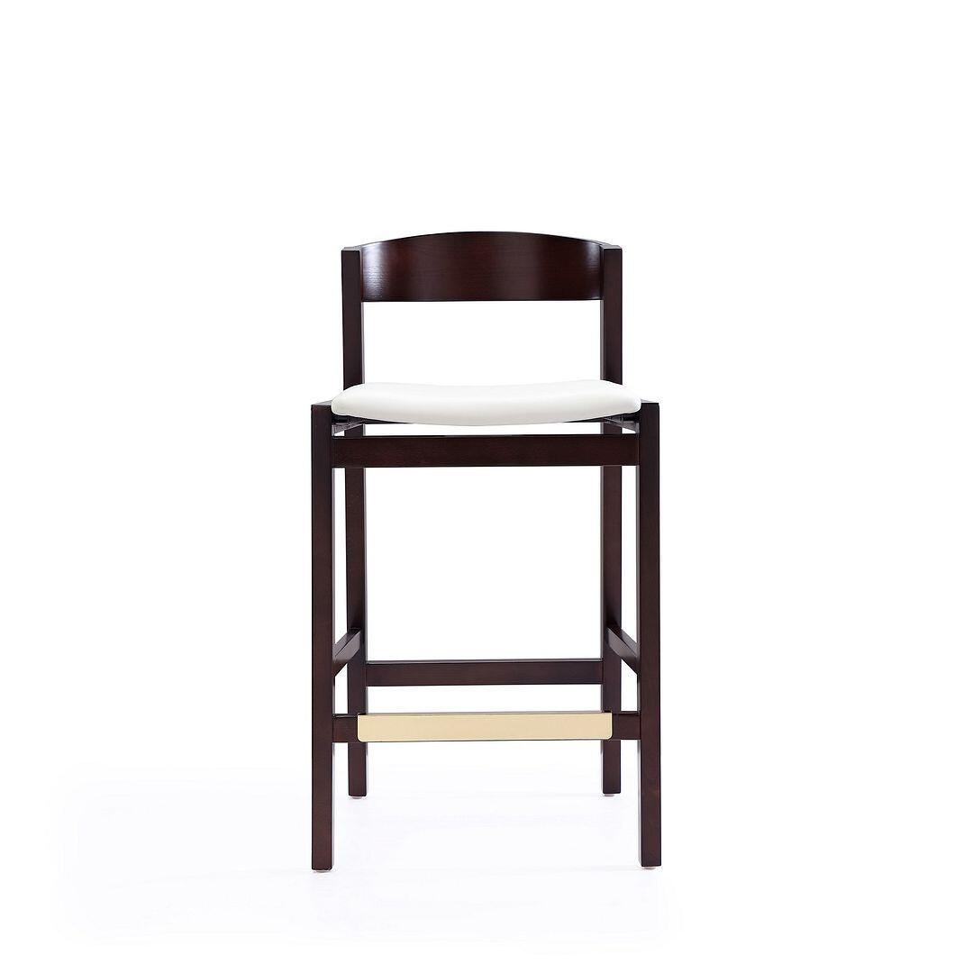 Manhattan Comfort Klismos Counter Height Bar Stool (Set of 2), Ivory/Dark Walnut, large