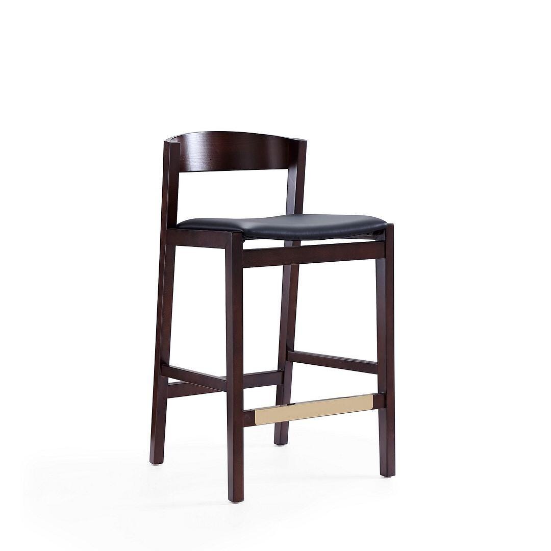 Manhattan Comfort Klismos Counter Height Bar Stool (Set of 2), Black/Dark Walnut, large