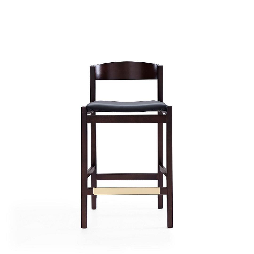 Manhattan Comfort Klismos Counter Height Bar Stool (Set of 2), Black/Dark Walnut, large