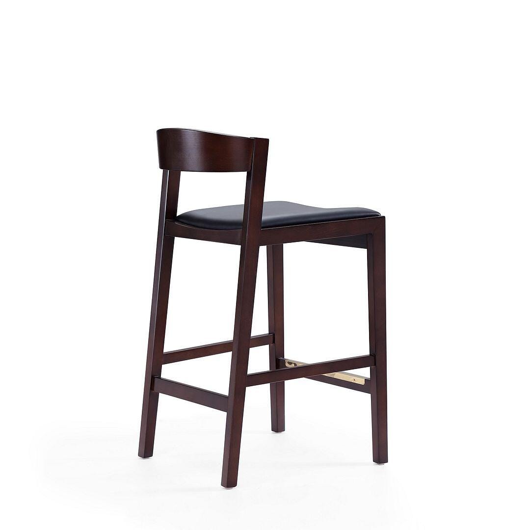 Manhattan Comfort Klismos Counter Height Bar Stool (Set of 2), Black/Dark Walnut, large