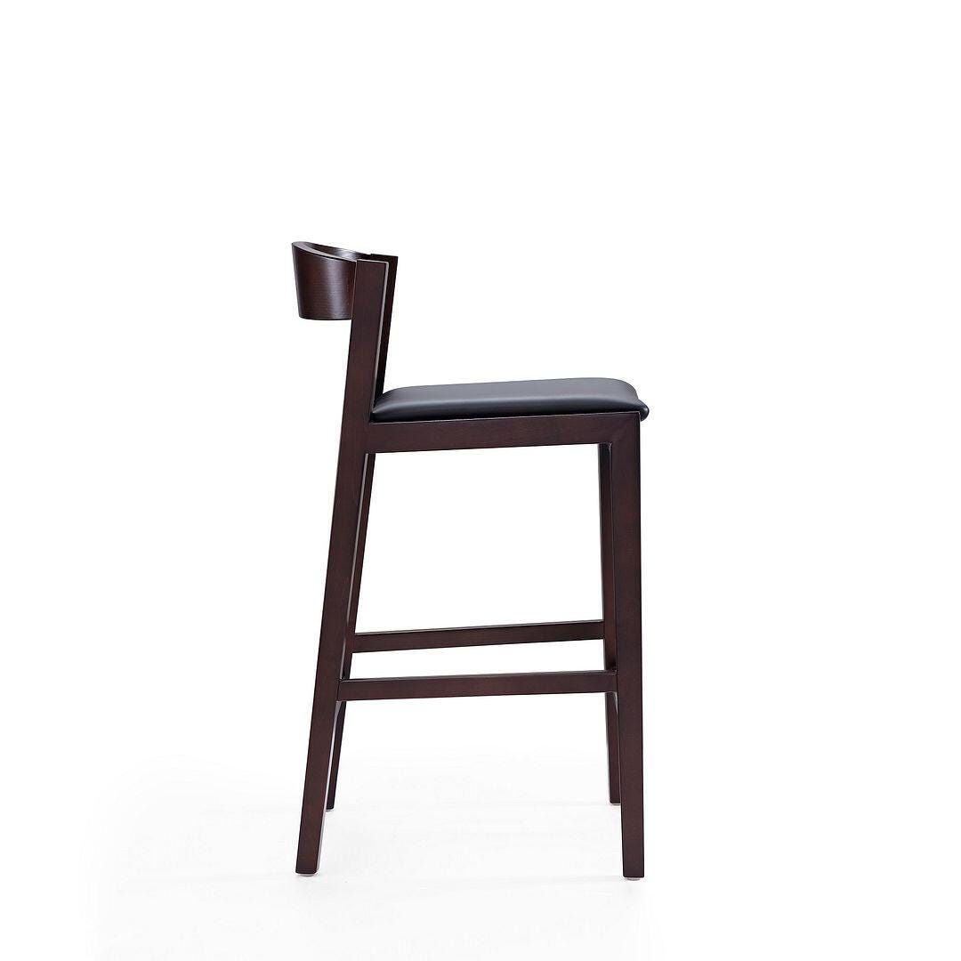 Manhattan Comfort Klismos Counter Height Bar Stool (Set of 2), Black/Dark Walnut, large