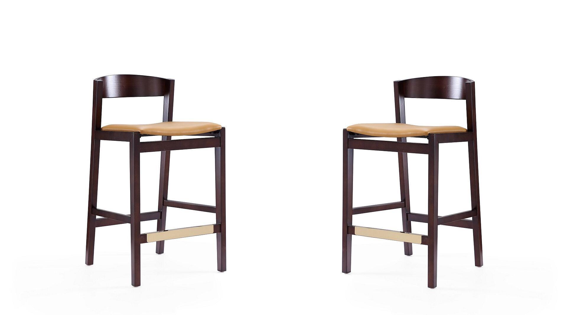 Manhattan Comfort Klismos Counter Height Bar Stool (Set of 2), Camel/Dark Walnut, large