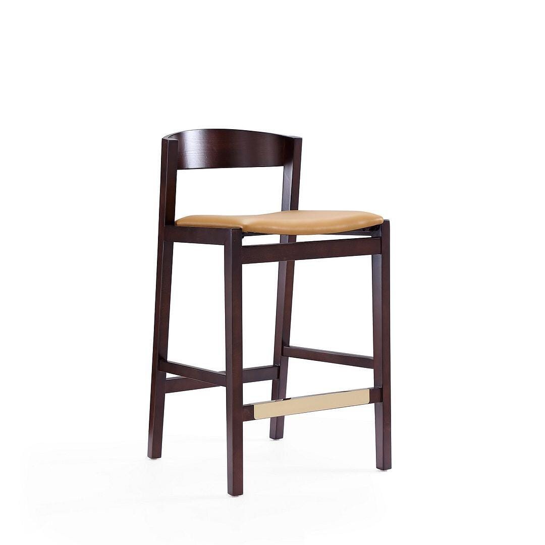 Manhattan Comfort Klismos Counter Height Bar Stool (Set of 2), Camel/Dark Walnut, large