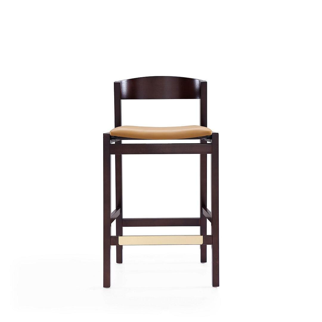 Manhattan Comfort Klismos Counter Height Bar Stool (Set of 2), Camel/Dark Walnut, large