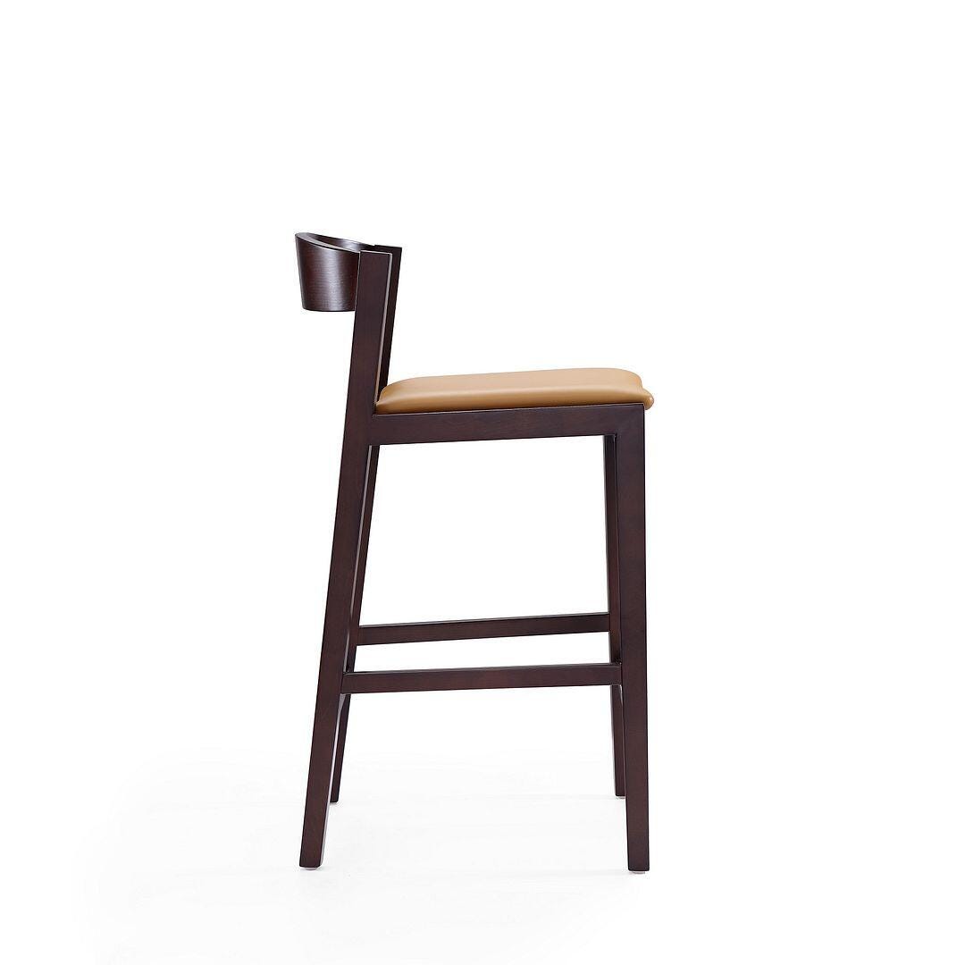 Manhattan Comfort Klismos Counter Height Bar Stool (Set of 2), Camel/Dark Walnut, large