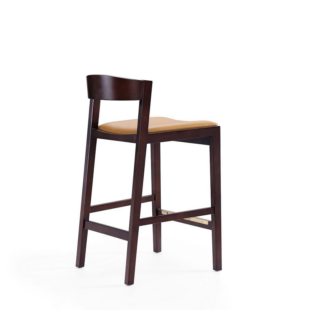 Manhattan Comfort Klismos Counter Height Bar Stool (Set of 2), Camel/Dark Walnut, large