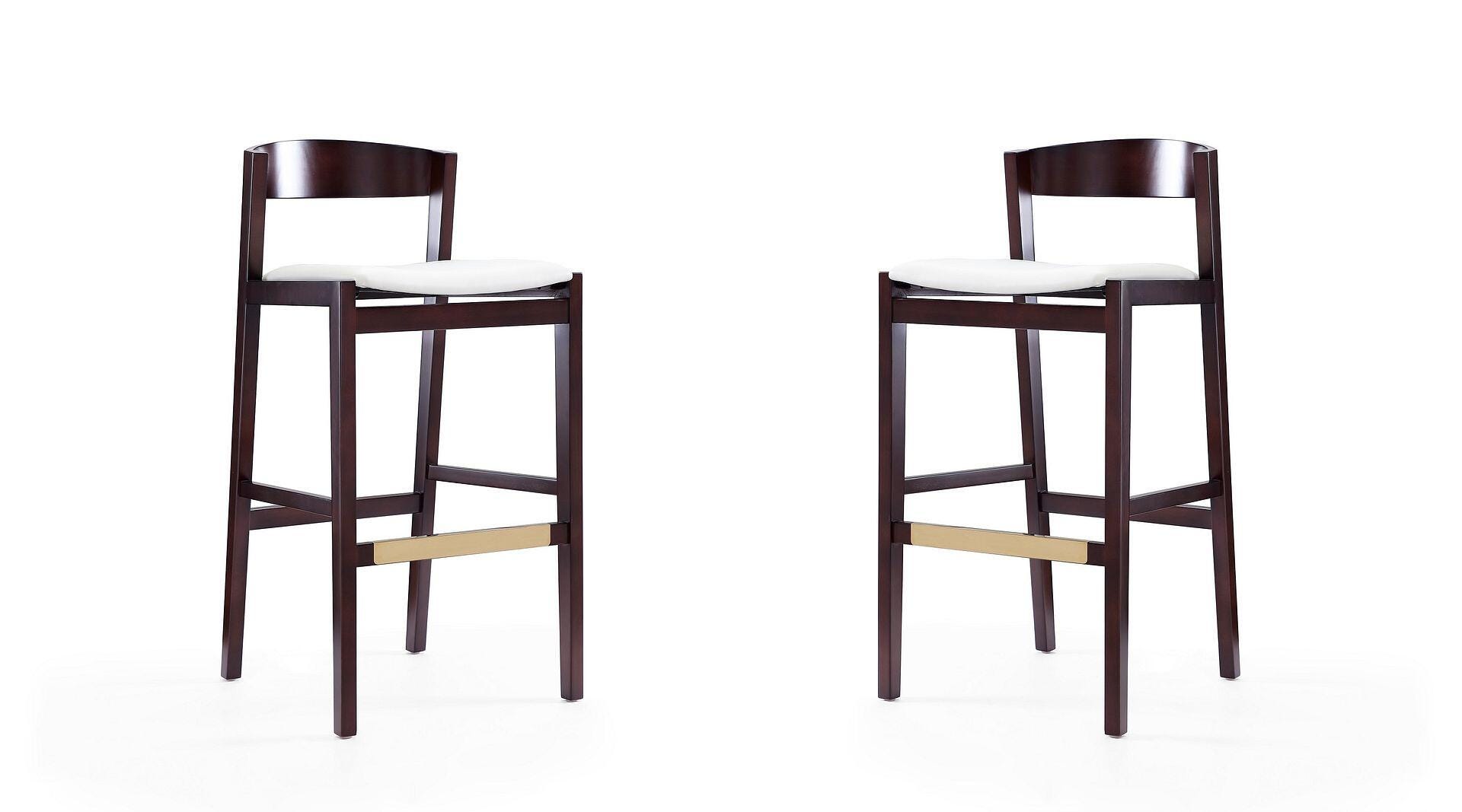 Manhattan Comfort Klismos Bar Height Barstool (Set of 2), Ivory/Dark Walnut, large