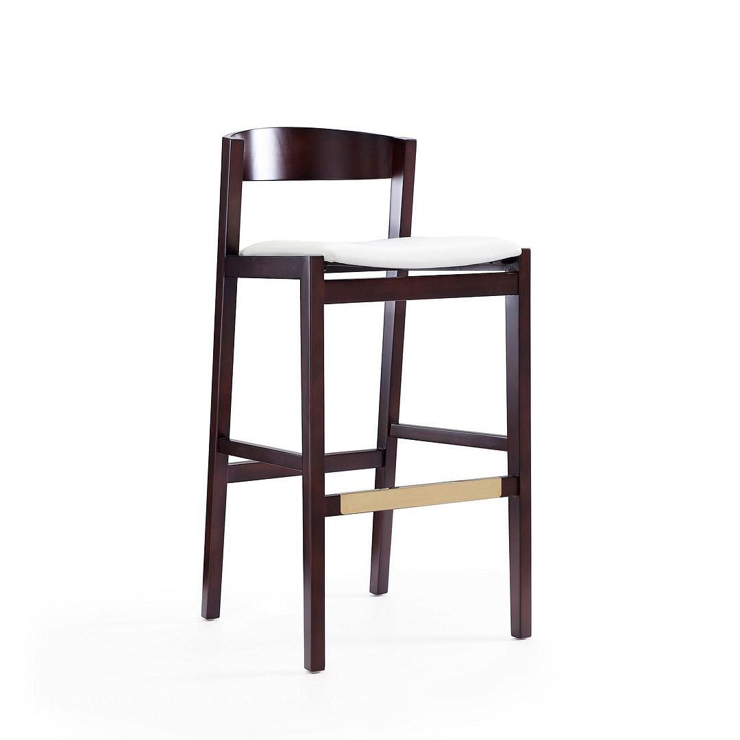 Manhattan Comfort Klismos Bar Height Barstool (Set of 2), Ivory/Dark Walnut, large