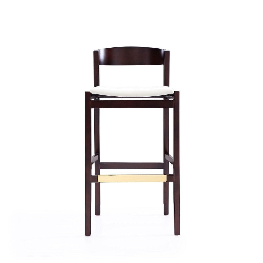 Manhattan Comfort Klismos Bar Height Barstool (Set of 2), Ivory/Dark Walnut, large