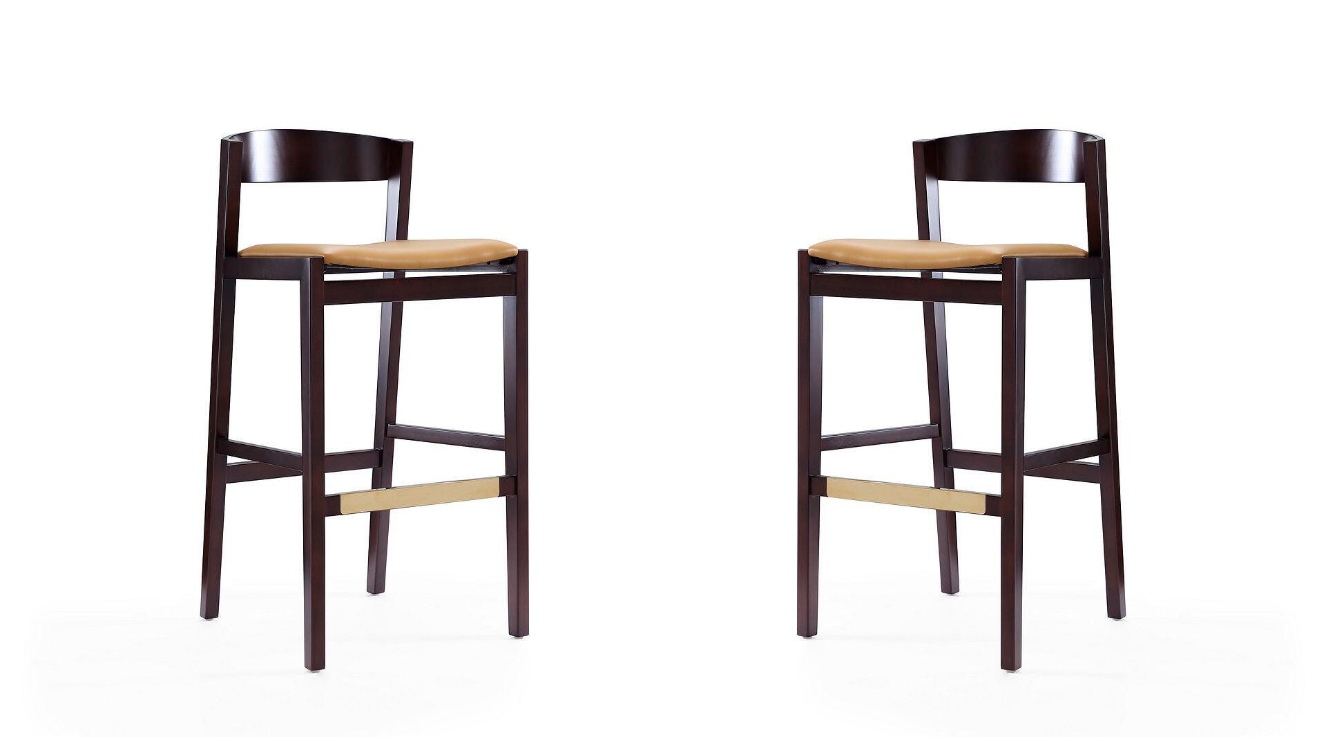 Manhattan Comfort Klismos Bar Height Barstool (Set of 2), Camel/Dark Walnut, large