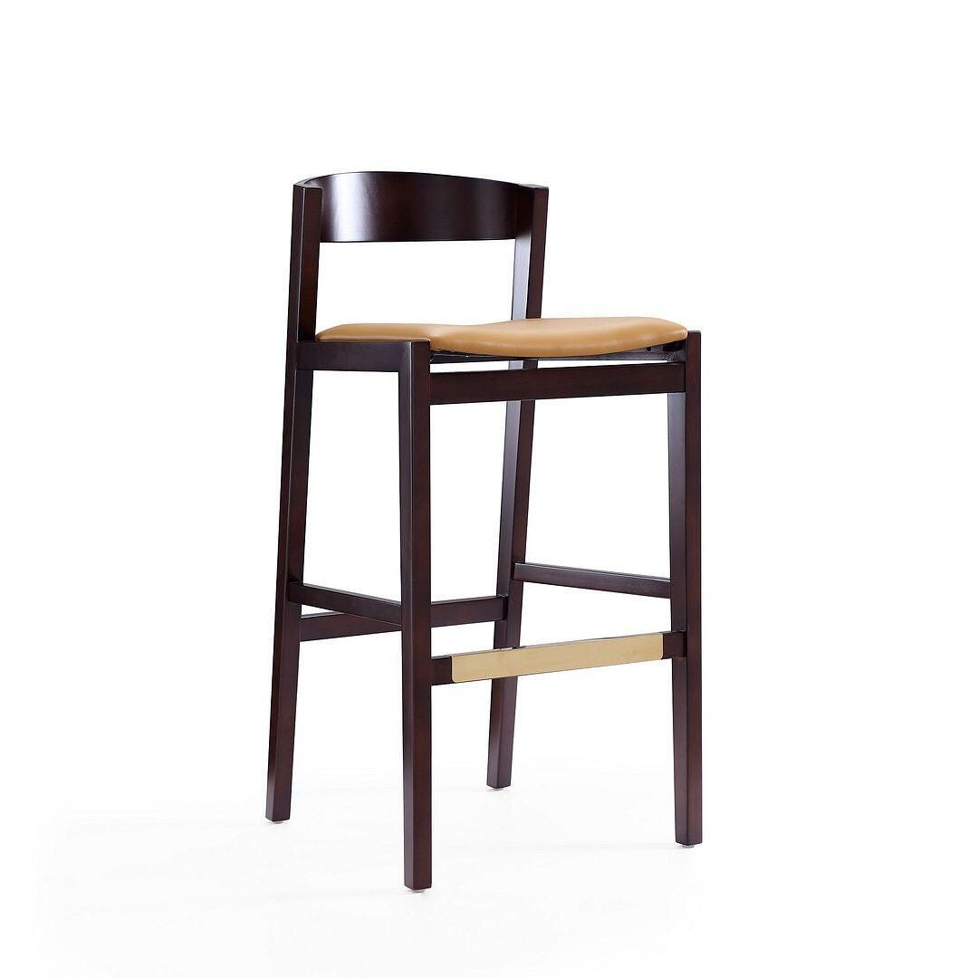Manhattan Comfort Klismos Bar Height Barstool (Set of 2), Camel/Dark Walnut, large