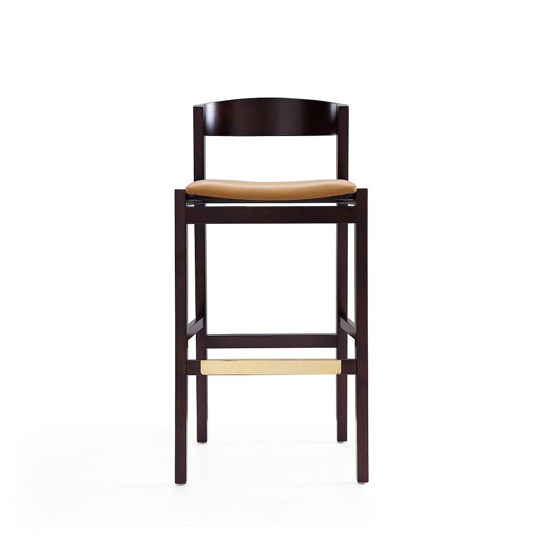 Manhattan Comfort Klismos Bar Height Barstool (Set of 2), Camel/Dark Walnut, large
