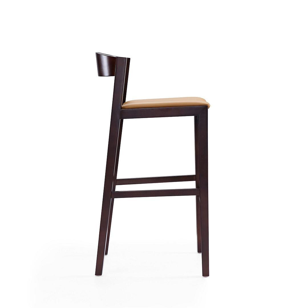 Manhattan Comfort Klismos Bar Height Barstool (Set of 2), Camel/Dark Walnut, large
