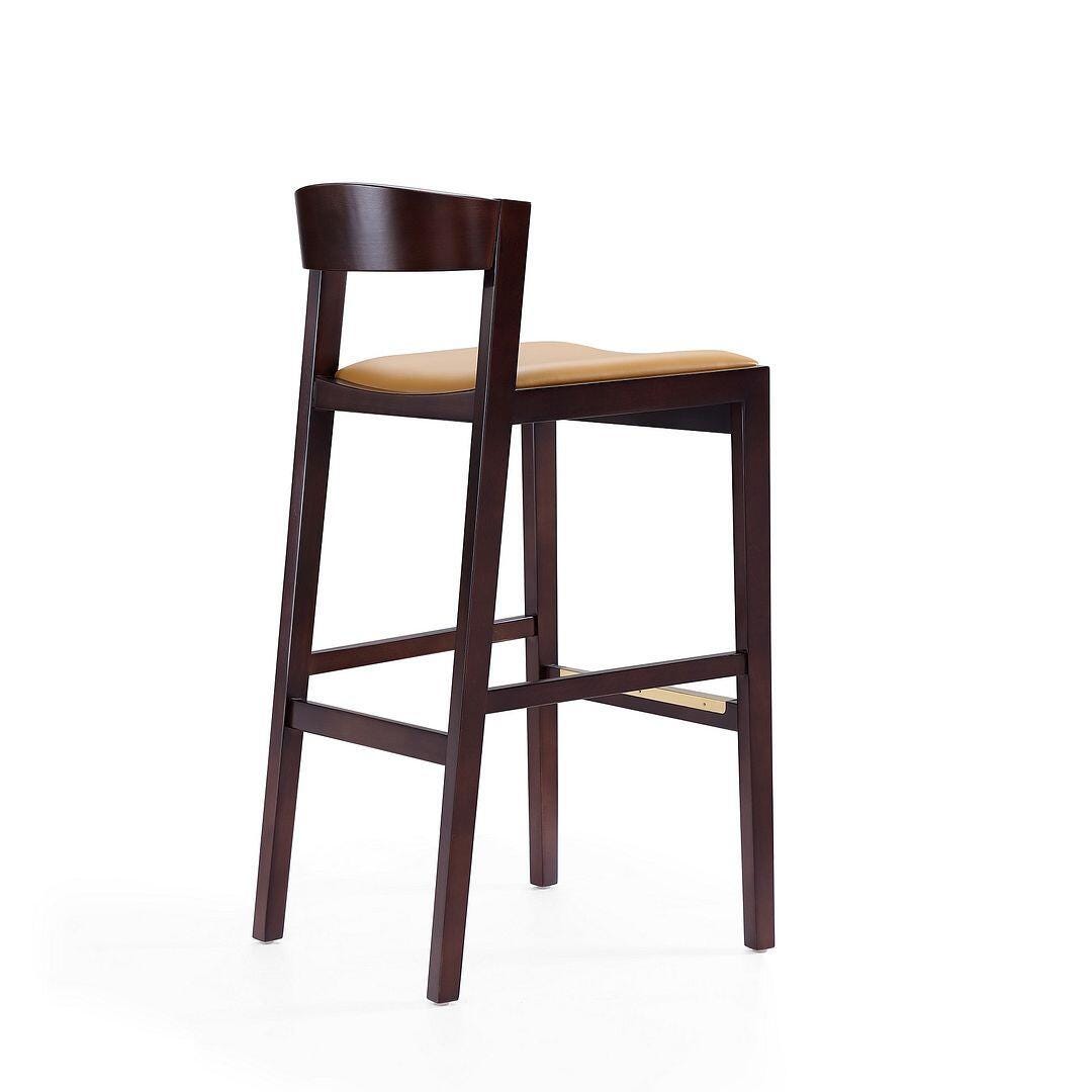 Manhattan Comfort Klismos Bar Height Barstool (Set of 2), Camel/Dark Walnut, large