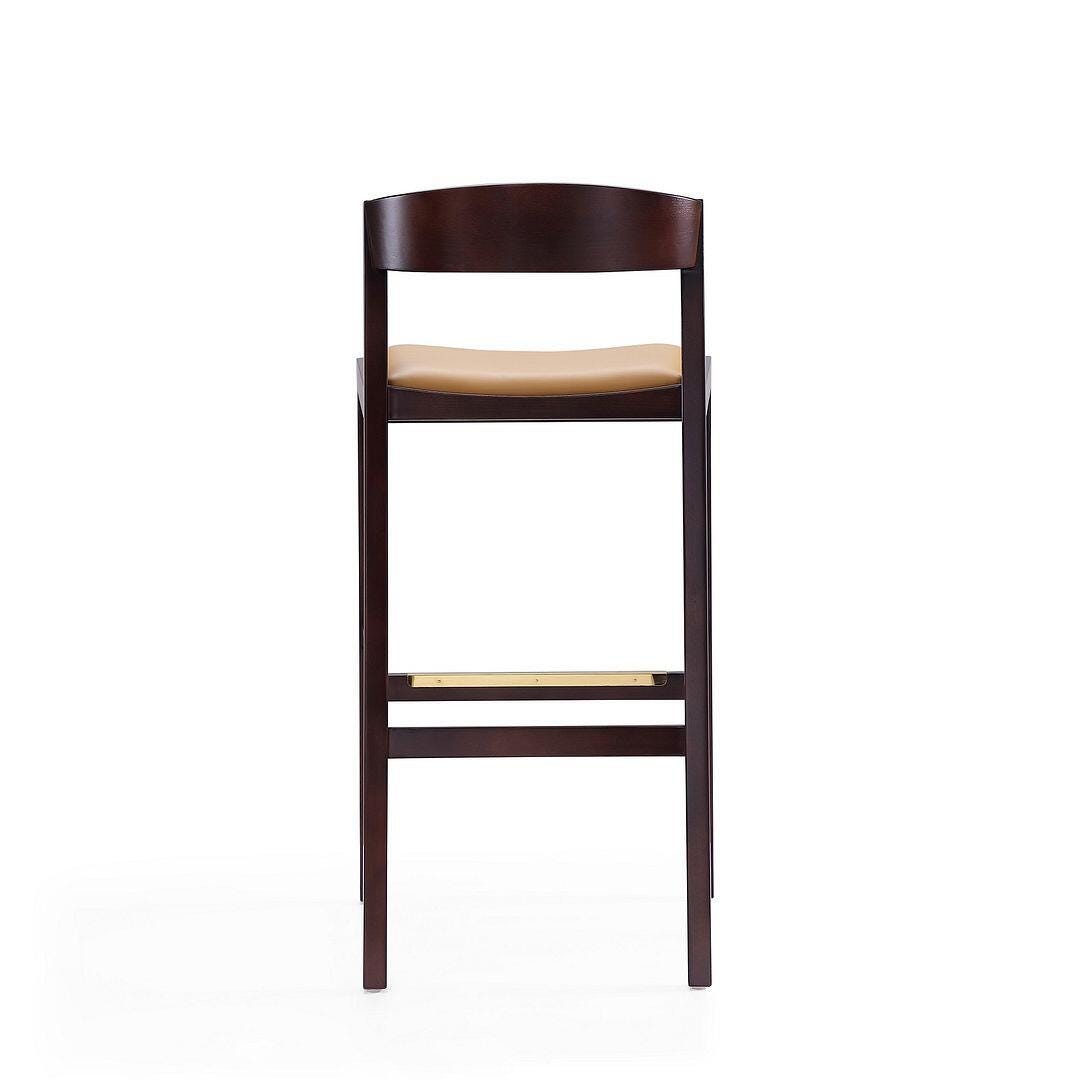 Manhattan Comfort Klismos Bar Height Barstool (Set of 2), Camel/Dark Walnut, large