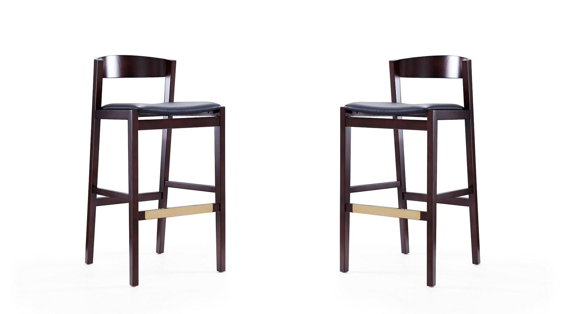 Manhattan Comfort Klismos Bar Height Barstool (Set of 2), Black/Dark Walnut, large