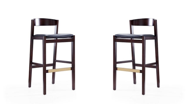 Manhattan Comfort Klismos Bar Height Barstool (Set of 2), Black/Dark Walnut