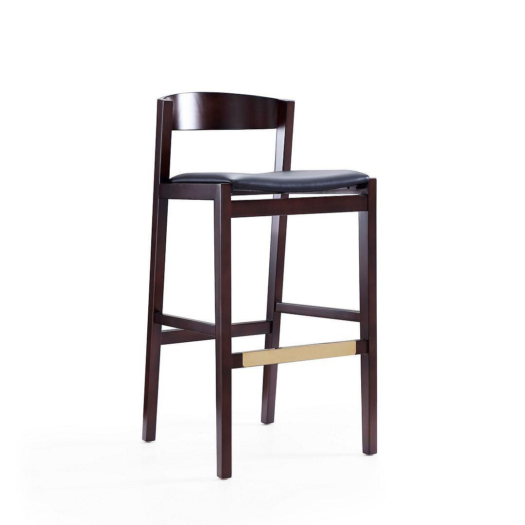 Manhattan Comfort Klismos Bar Height Barstool (Set of 2), Black/Dark Walnut, large