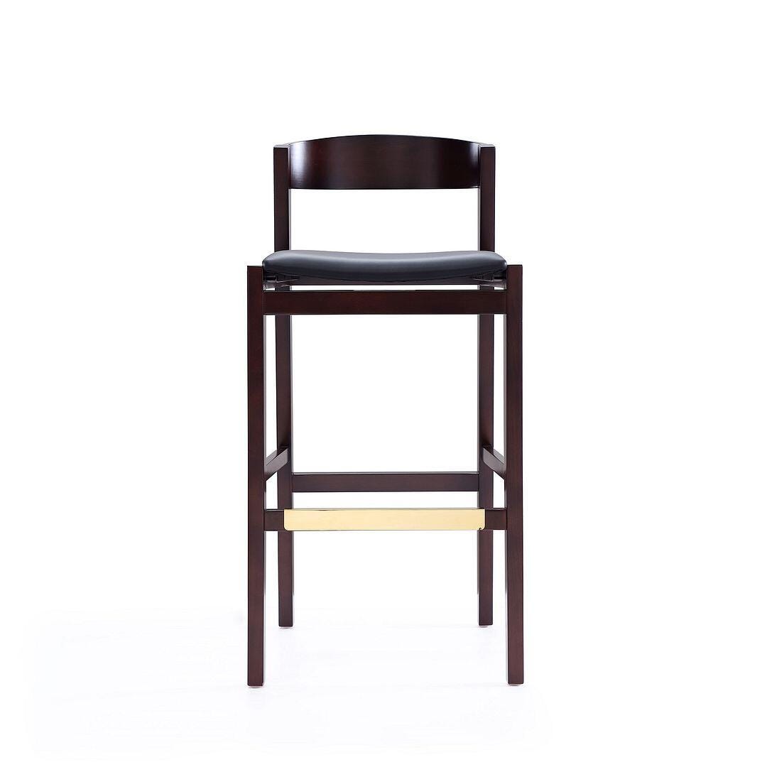 Manhattan Comfort Klismos Bar Height Barstool (Set of 2), Black/Dark Walnut, large