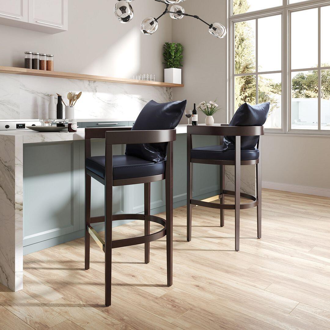 Manhattan Comfort Ritz Counter Height Bar Stool (Set of 2), Black/Dark Walnut, rollover