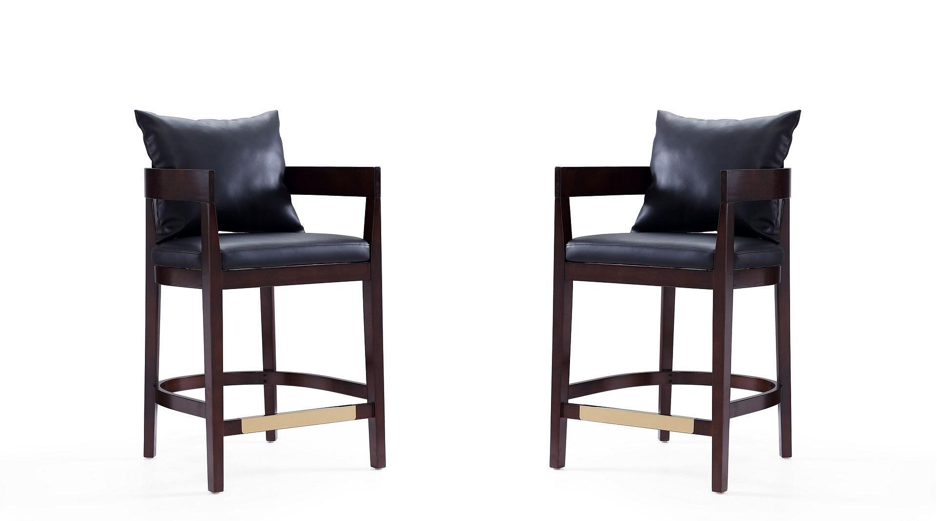 Manhattan Comfort Ritz Counter Height Bar Stool (Set of 2), Black/Dark Walnut, large