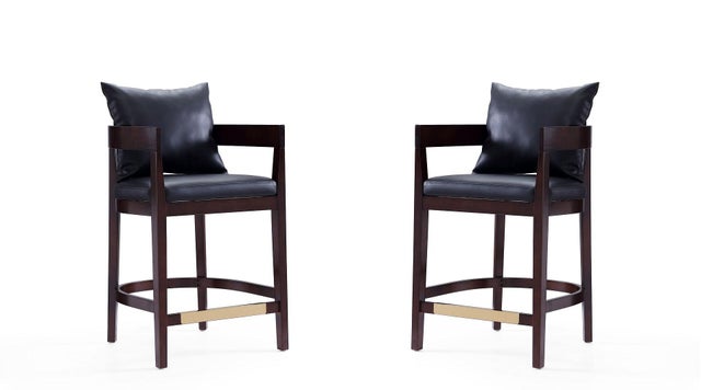Manhattan Comfort Ritz Counter Height Bar Stool (Set of 2), Black/Dark Walnut