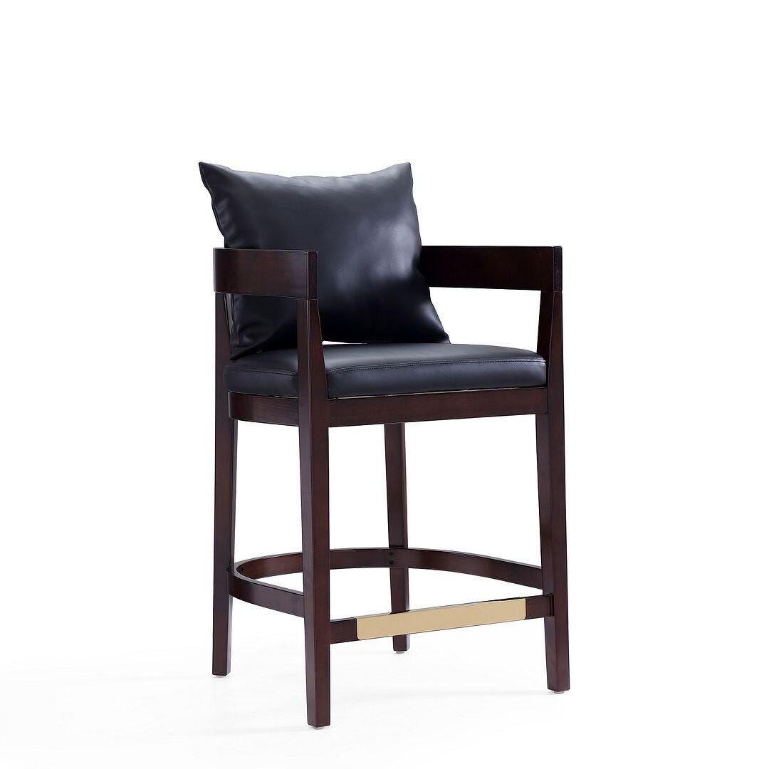 Manhattan Comfort Ritz Counter Height Bar Stool (Set of 2), Black/Dark Walnut, large