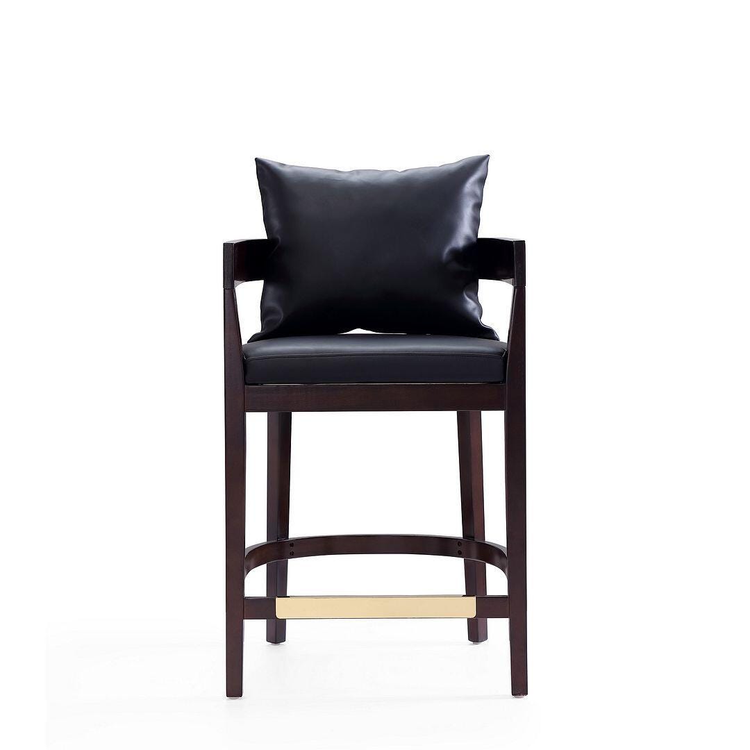 Manhattan Comfort Ritz Counter Height Bar Stool (Set of 2), Black/Dark Walnut, large