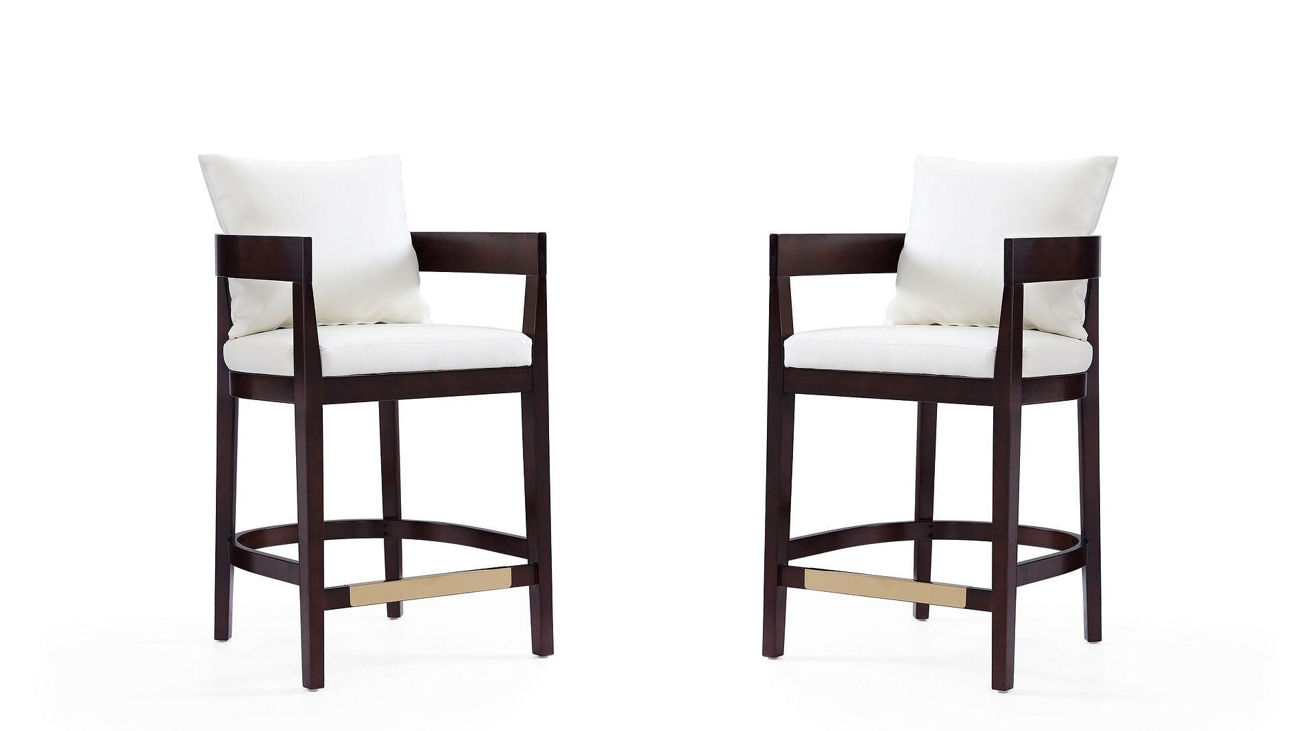 Manhattan Comfort Ritz Counter Height Bar Stool (Set of 2), Ivory/Dark Walnut, large