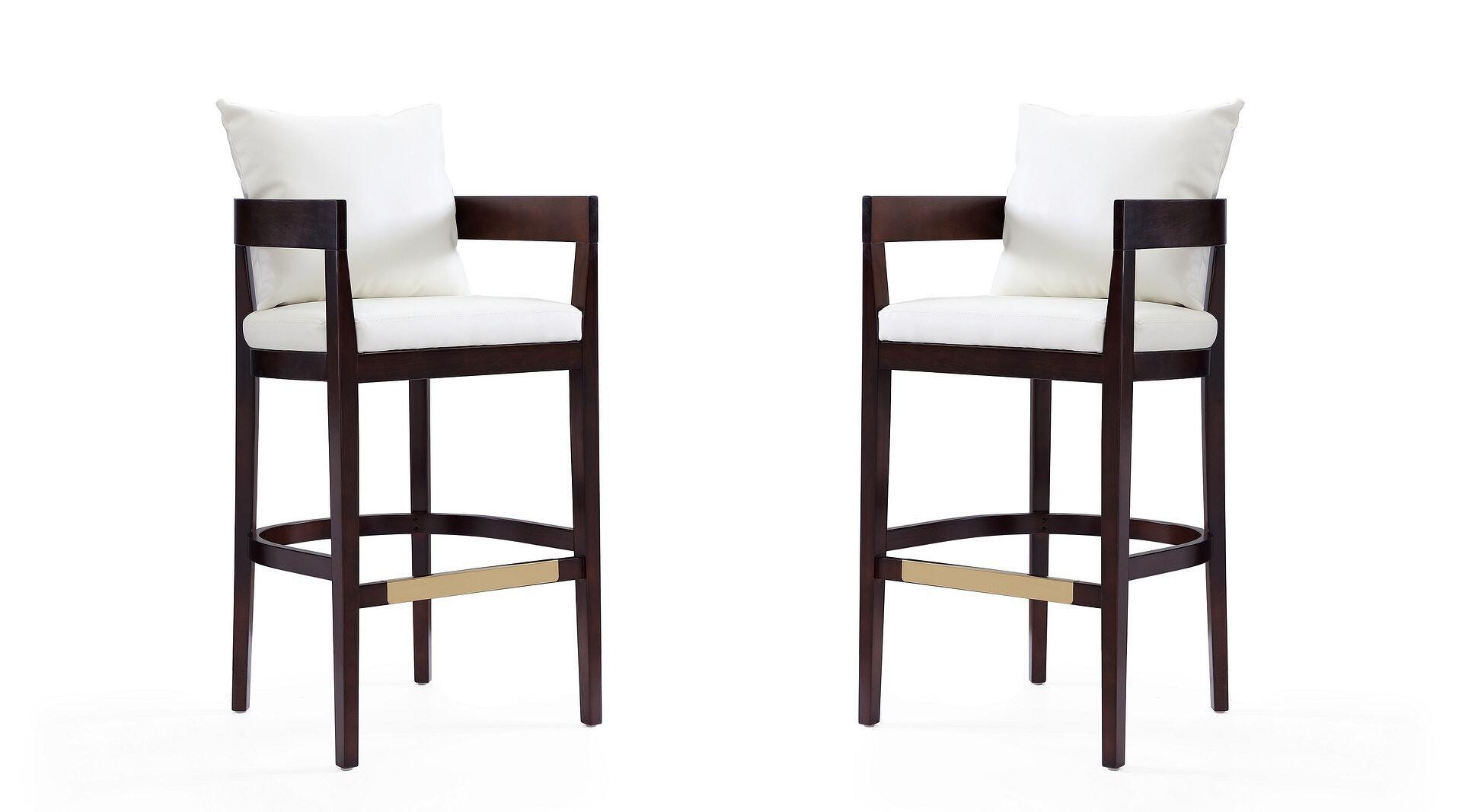 Manhattan Comfort Ritz Bar Height Barstool (Set of 2), Ivory/Dark Walnut, large
