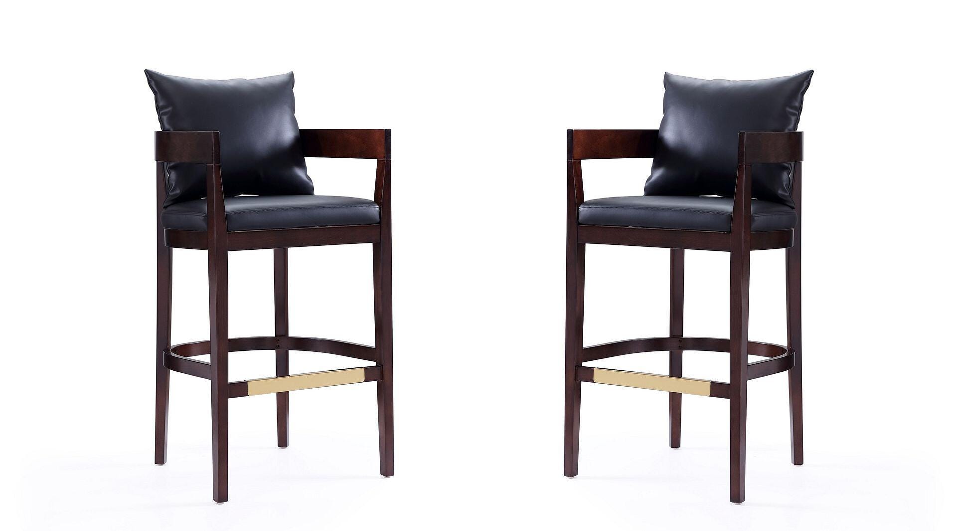 Manhattan Comfort Ritz Bar Height Barstool (Set of 2), Black/Dark Walnut, large