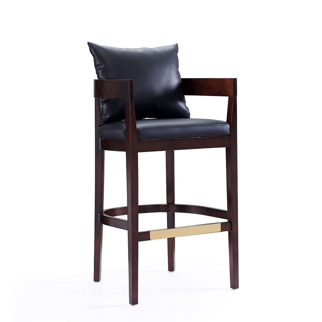 Manhattan Comfort Ritz Bar Height Barstool (Set of 2), Black/Dark Walnut, large