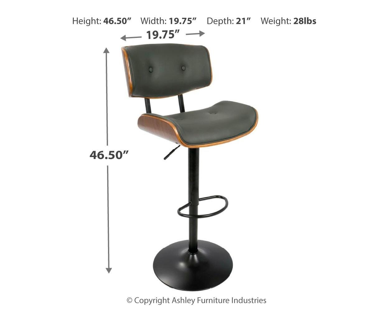Lombardi Adjustable Height Bar Stool with Swivel, Gray, large