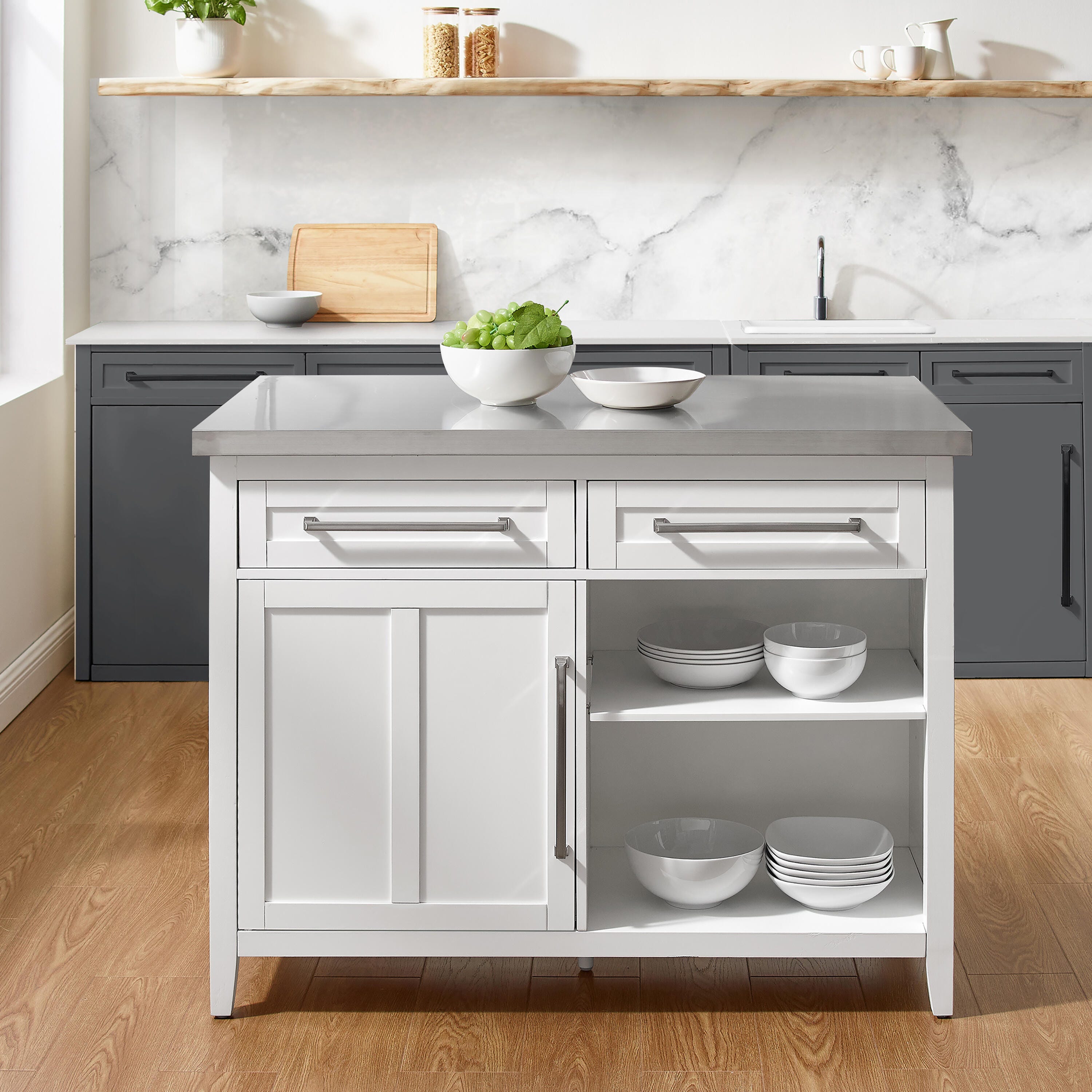 Silvia Stainless Steel Top Kitchen Island, , large