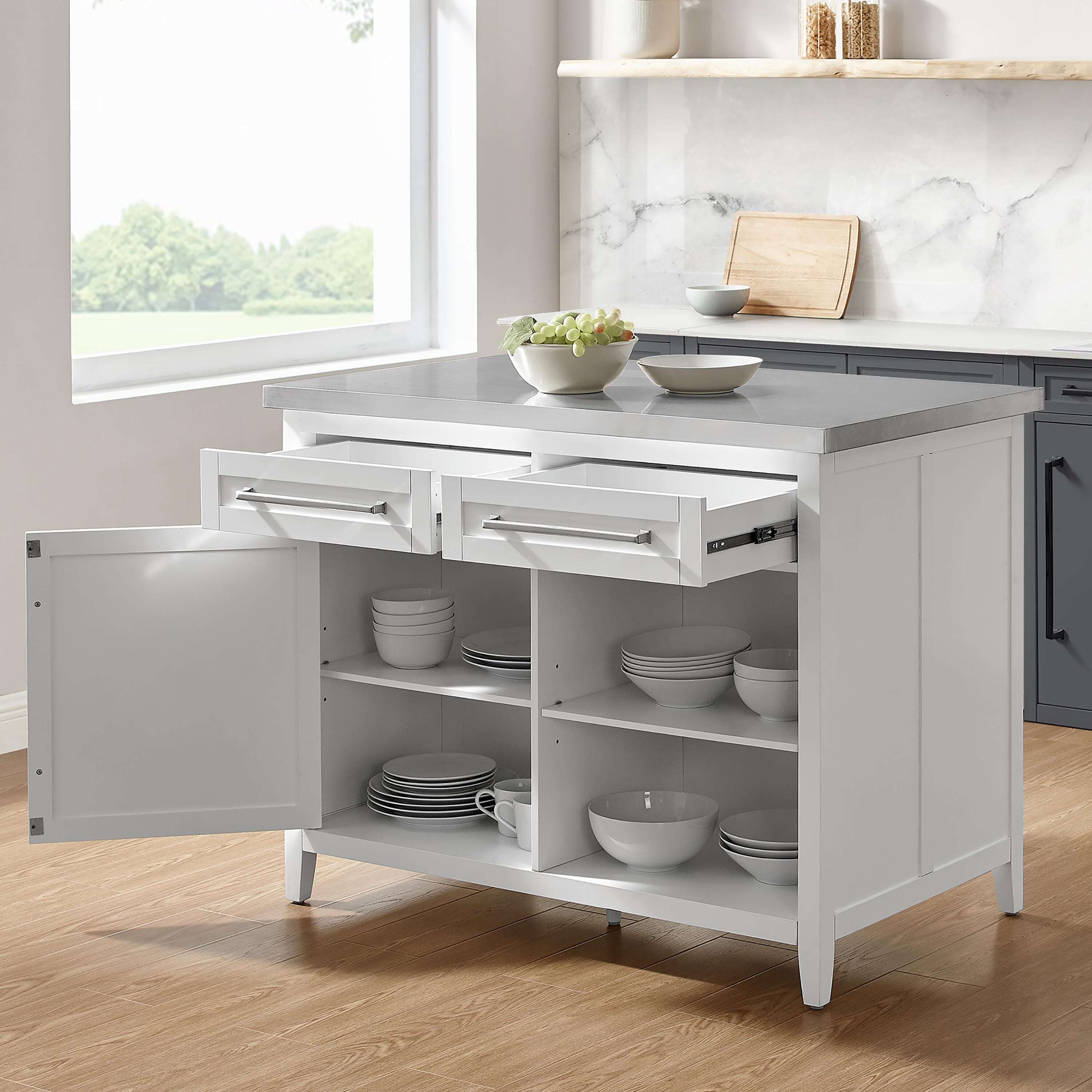 Silvia Stainless Steel Top Kitchen Island, , large