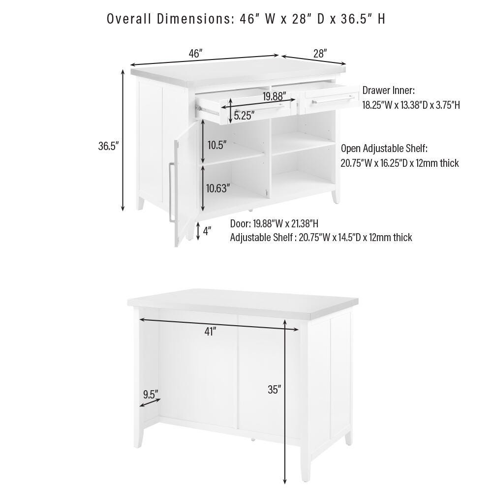Silvia Stainless Steel Top Kitchen Island, , large