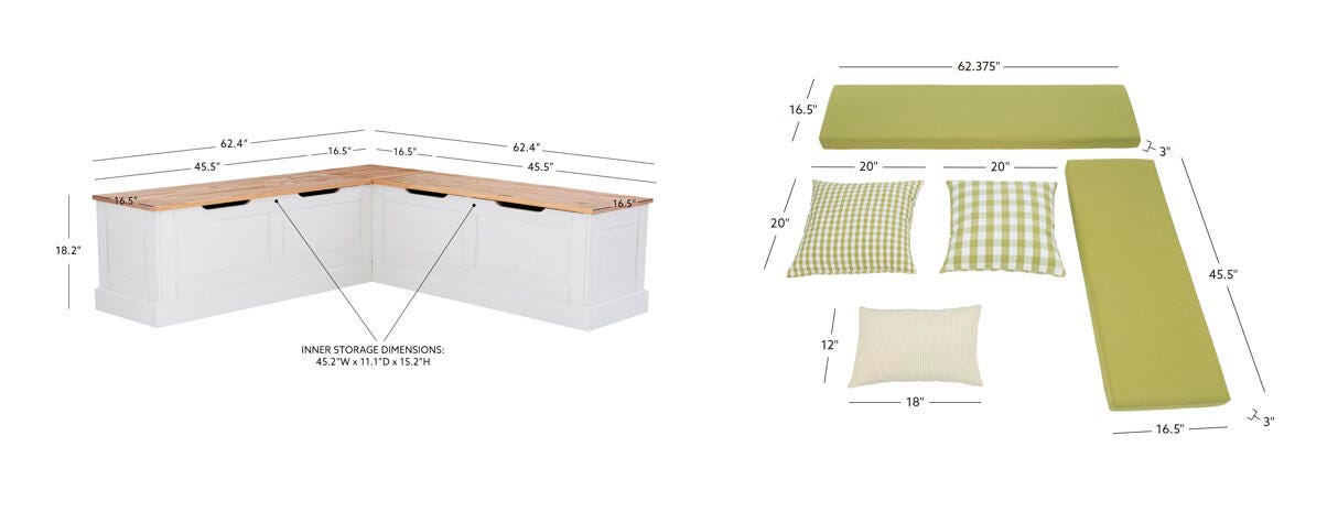 Linon Landin Two Toned Nook With Cushion Set, Green, large