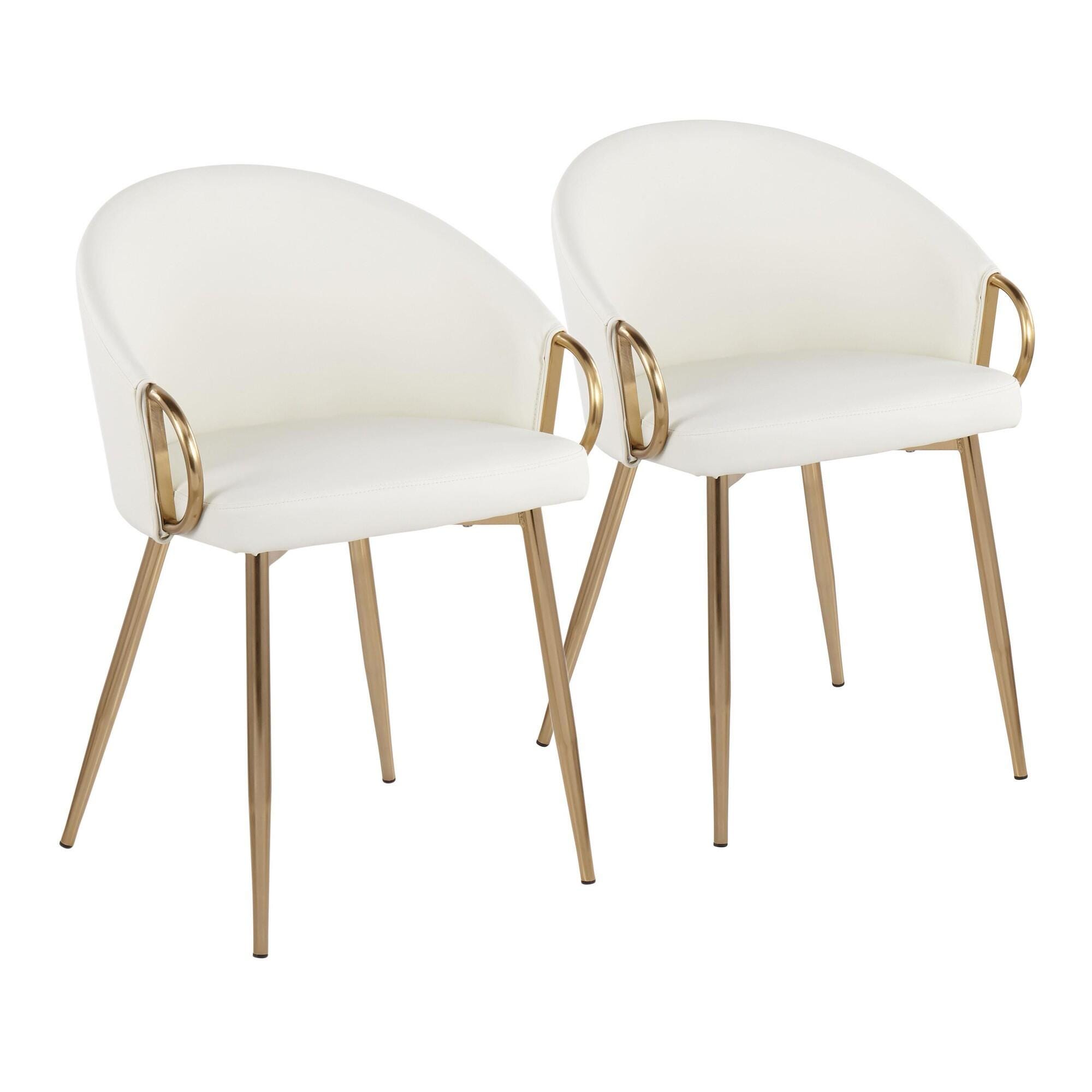 LumiSource Claire Chair (Set of 2), White/Gold, large