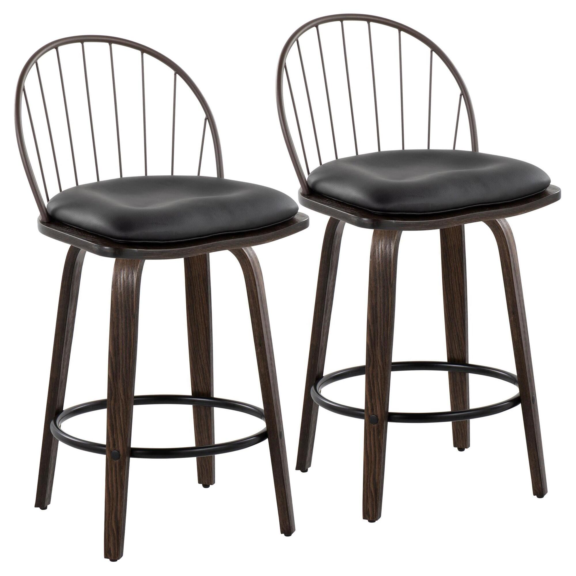 LumiSource Riley Counter Stool (Set of 2), Black/Walnut, large
