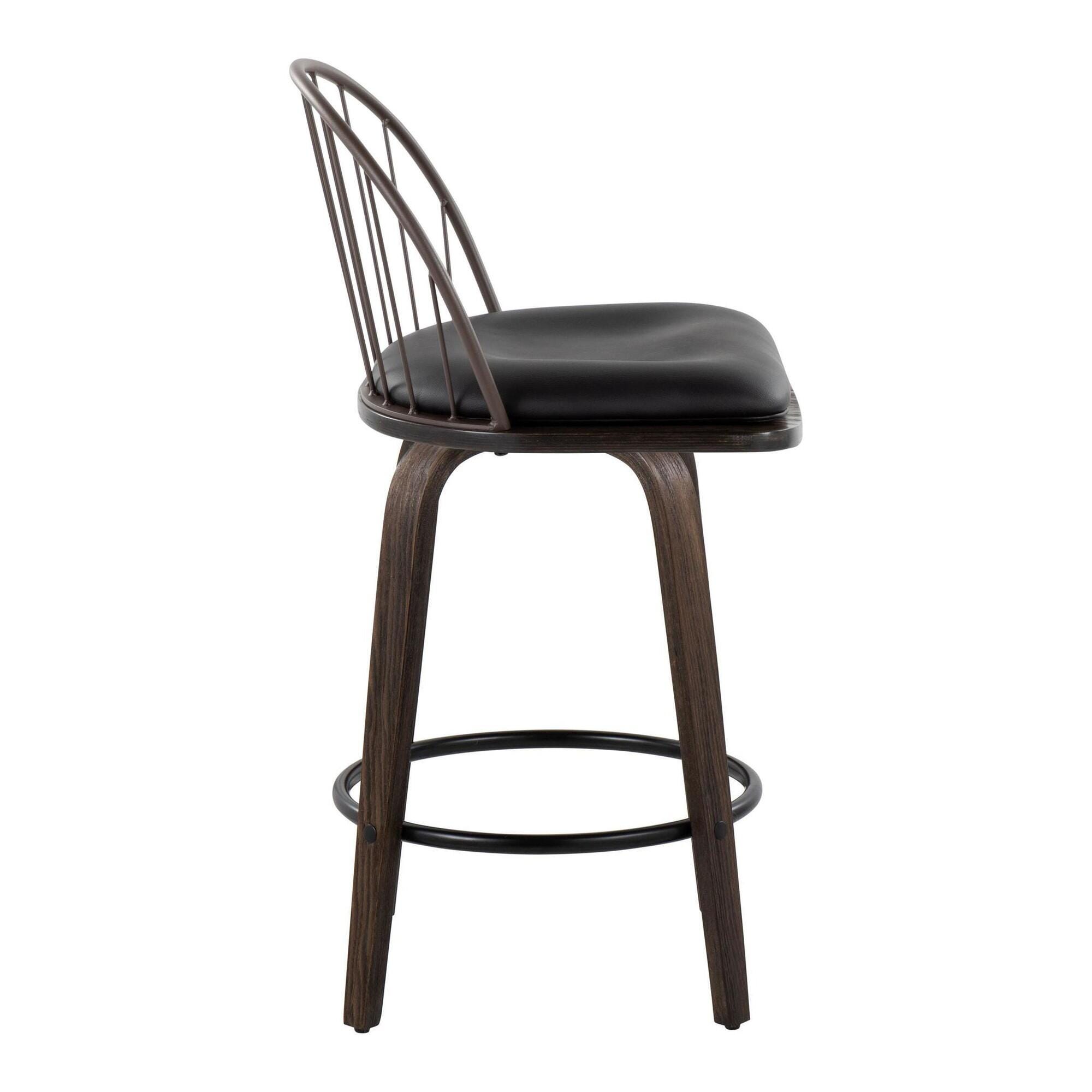 LumiSource Riley Counter Stool (Set of 2), Black/Walnut, large