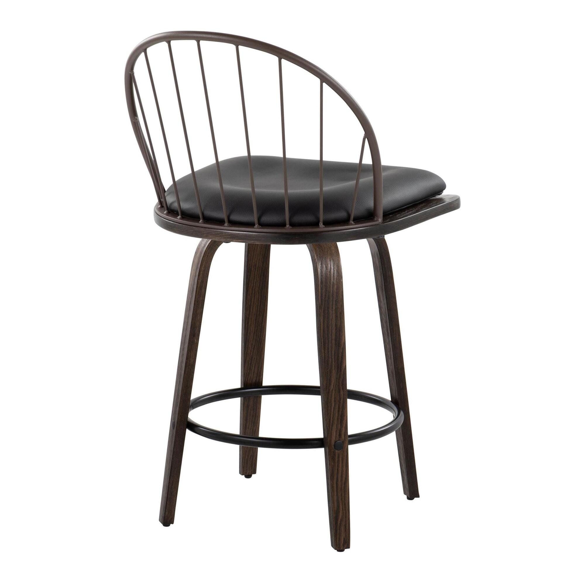 LumiSource Riley Counter Stool (Set of 2), Black/Walnut, large