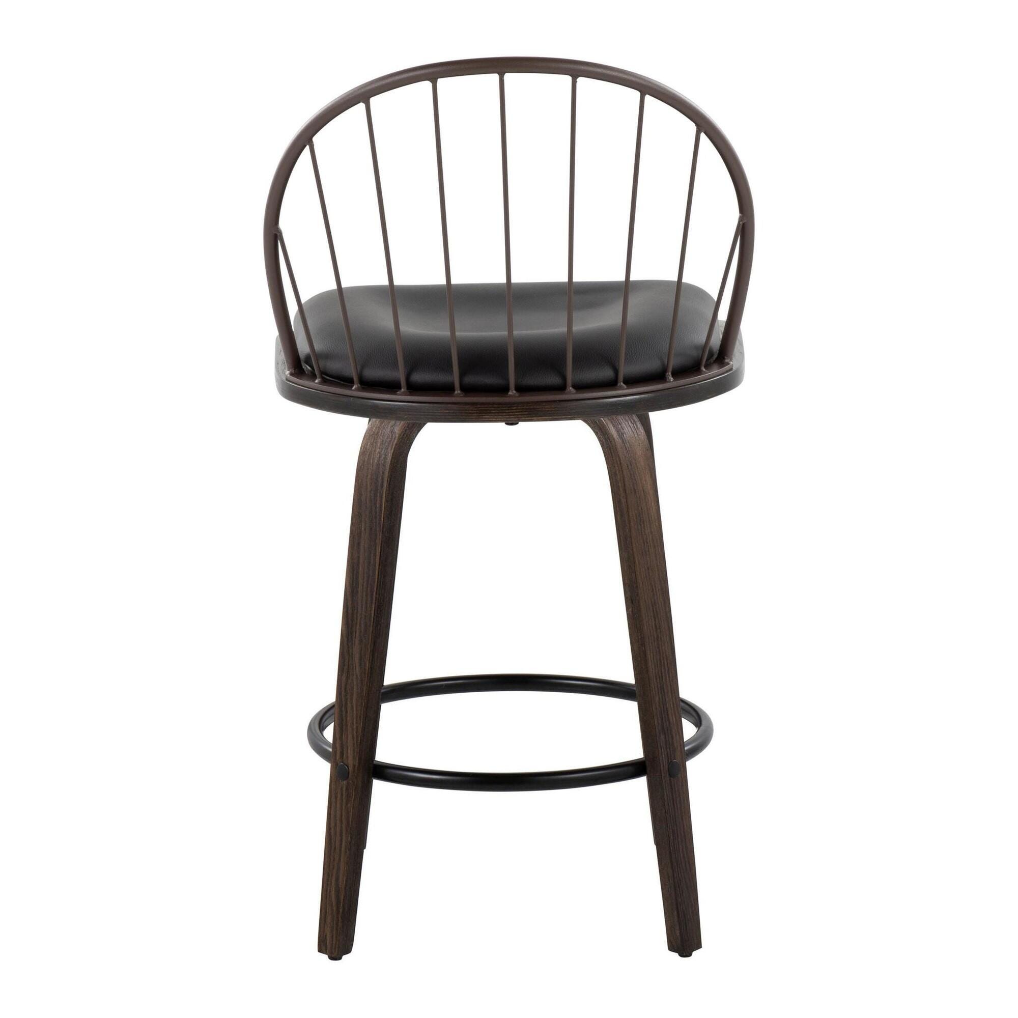 LumiSource Riley Counter Stool (Set of 2), Black/Walnut, large