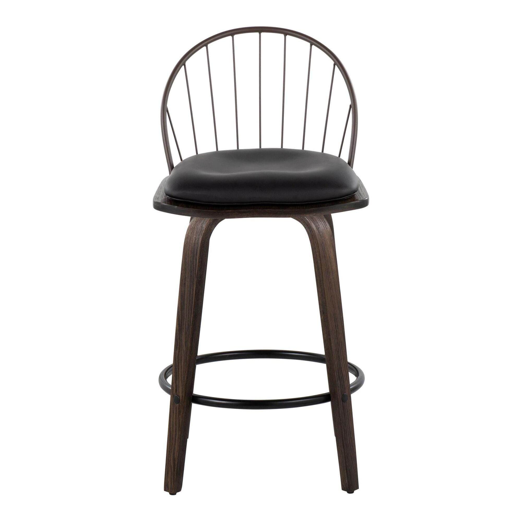 LumiSource Riley Counter Stool (Set of 2), Black/Walnut, large