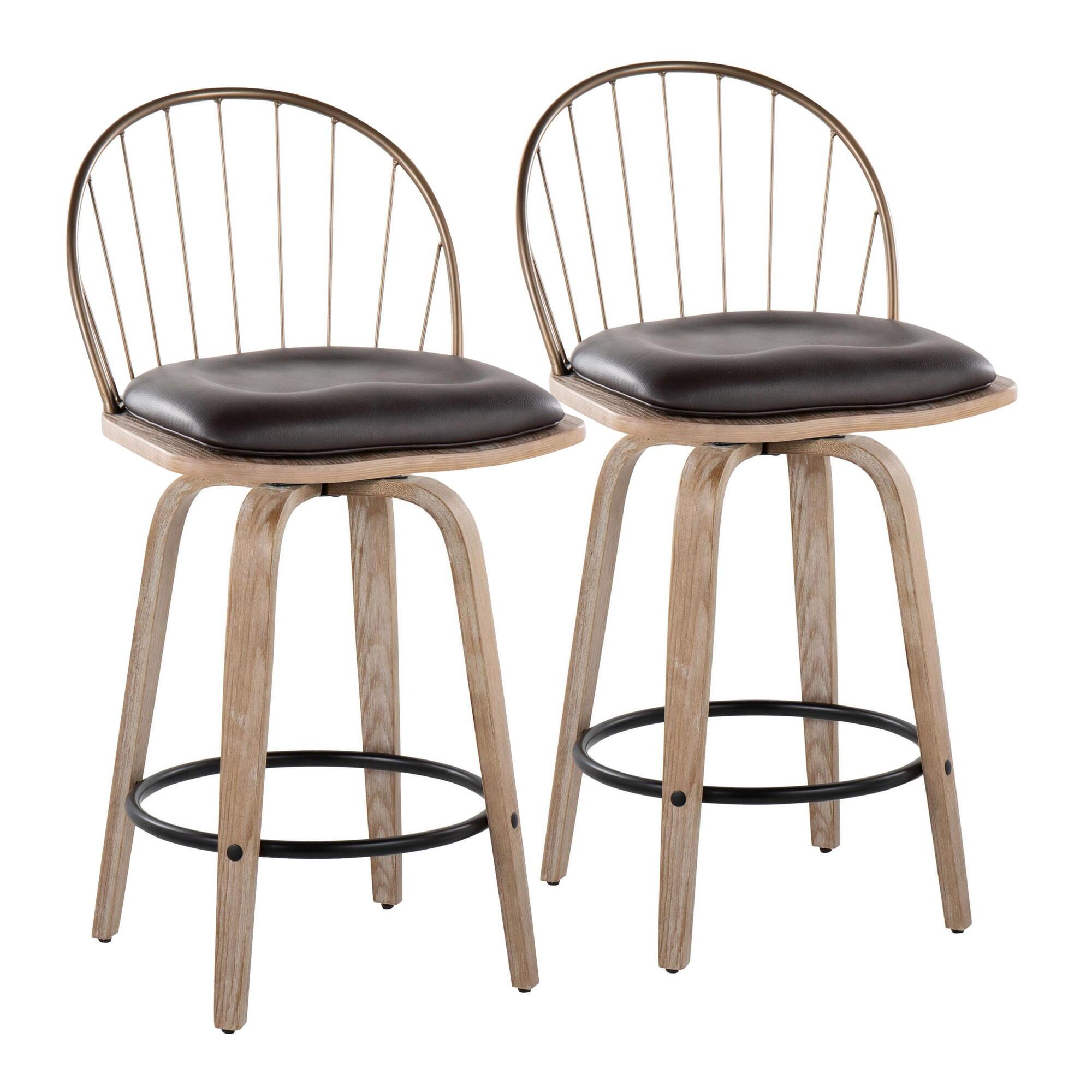 LumiSource Riley Counter Stool (Set of 2), Brown/White, large