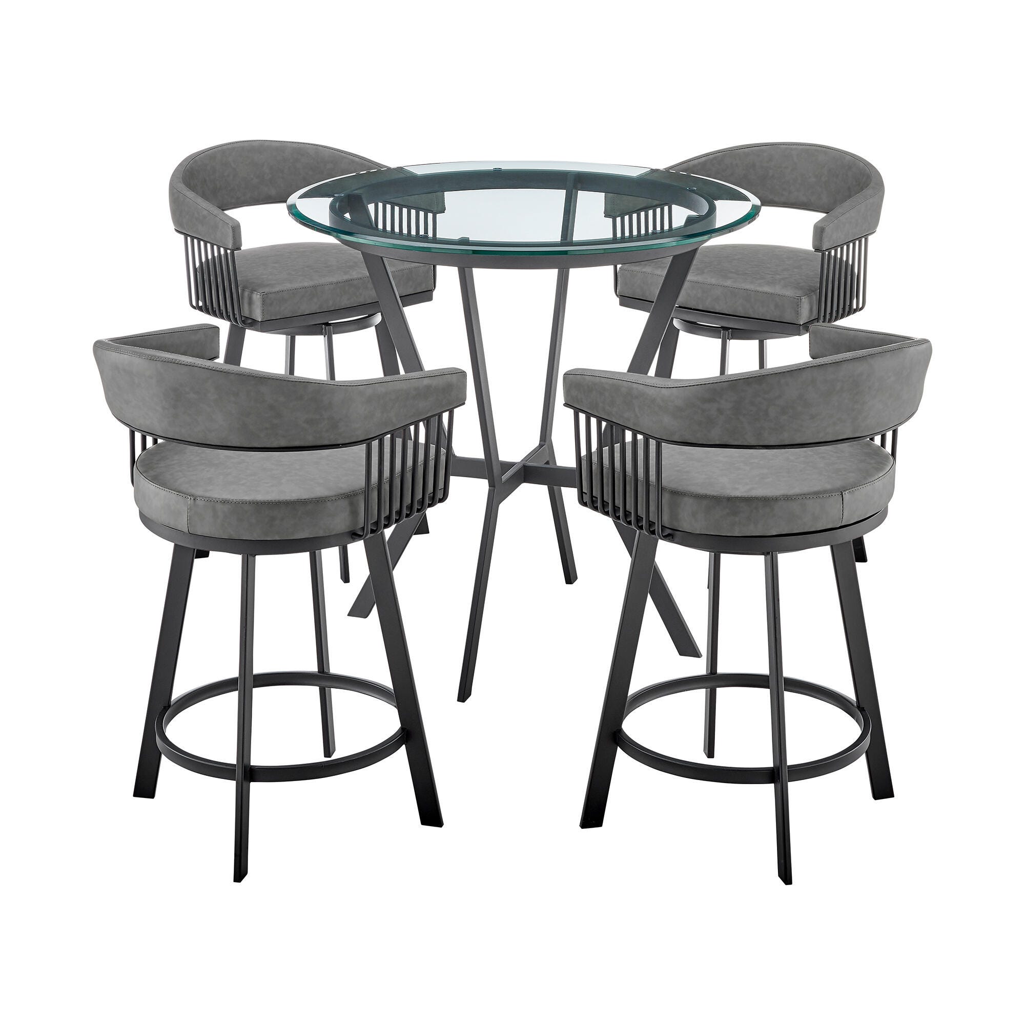Naomi and Chelsea Counter Height Dining Table and 4 Barstools Set, Gray/Black, large